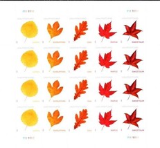 2025 56c Postcard Rate Vibrant Leaves, Sheet of 20 Scott 5966-5970 Mint ... - $351.77 MXN