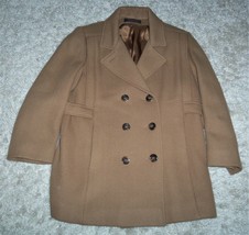 Bona Fina Alorna Beige Tan wool coat Double Breasted Buttons Petite Women - $34.99