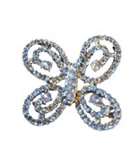 Vintage Whimsical Butterfly Brooch Pin Silver Tone Metal Clear Rhinestones  - £6.73 GBP