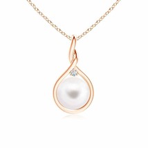 ANGARA Freshwater Pearl and Diamond Twist Bale Pendant in 14K Solid Gold - £310.12 GBP