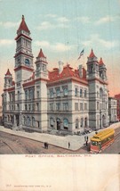 Baltimore Maryland~Post OFFICE-YELLOW TROLLEY~1900s Postcard - £5.74 GBP