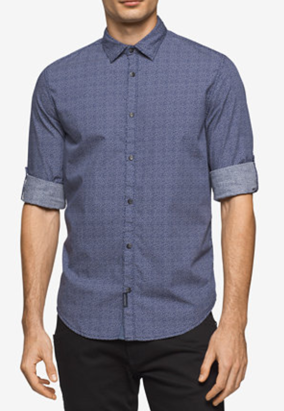 Calvin Klein Jeans Men's Scattered Diamond-Print Cotton Shirt, Navy, S, MSRP $69 - $34.64