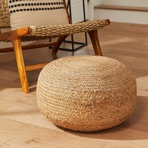 Round Braided Natural Jute Woven Pouf Ottoman, 19" X 10" - £127.88 GBP