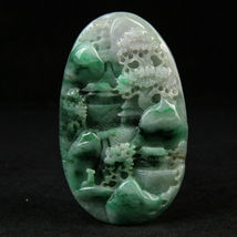 Chinese Exquisite Handmade landscape carving jadeite jade pendant - $293.99