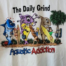 Vintage Aquatic Addiction Medium Shark Funny TEE Surfing Daily Grind - $26.19