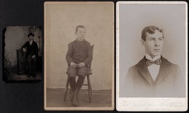 Ned Foley (2) Cabinet Photos &amp; (1) Tintype Photo - Winsted, Connecticut - £41.91 GBP