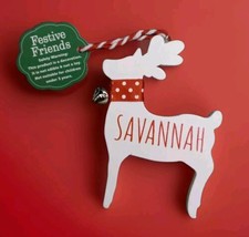 Festive Friends SAVANNAH Christmas Tree Deer Wooden Decoration Ornament ... - $5.94