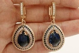 14K Yellow Gold Finish 2.40Ct Pear Simulated Sapphire Drop/Dangle Earrings - £102.63 GBP