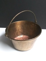 Antique Brass Plated Copper Open Hearth Hanging Cooking Pot w/ Handle - £63.70 GBP