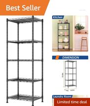 Elegant Black 5-Tier Adjustable Wire Shelving for Pantry &amp; Closet, 53.5"... - $74.20