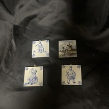 Delft Dutch Collectable Ceramic Tile 4 Coasters by KLM windmill Ship  Vintage - £79.38 GBP