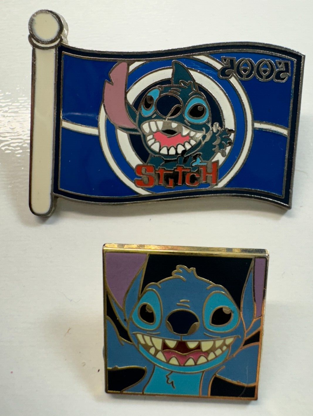 Lot of 2 Disney STITCH Flag AND Portrait Square Pins - $22.76