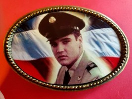 Elvis Presley Military Epoxy Photo Music Belt Buckle - £13.41 GBP