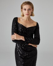 RASARIO Draped Sequined Black Maxi Dress High Front Slit Size 10 Retails... - $346.49