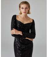 RASARIO Draped Sequined Black Maxi Dress High Front Slit Size 10 Retails... - £262.34 GBP