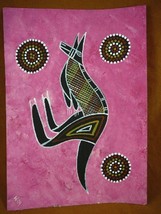 AUS-13 Kangaroo pink Australian Native Aboriginal PAINTING dot Artwork T Morgan - £54.54 GBP