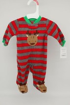Infant Boys Red &amp; Gray Striped Reindeer Christmas Footie Sleeper Pajamas Newborn - £10.02 GBP