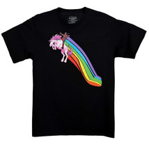 Deadpool Flying High on a Unicorn Front and Back T-Shirt Black - £12.64 GBP