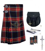 Men&#39;s Scottish Black Stewart Traditional 8 Yard KILT - Sporran - Flashes - Pin - £47.74 GBP