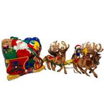 Vintage Handmade Santa Reindeer Double Sided Christmas Throw Pillows 28x12&quot; - £30.85 GBP