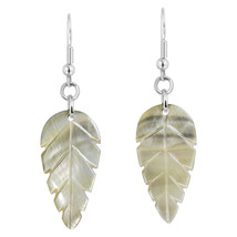 Natural Tropical Forest Leaf Carved Blacklip Seashell Dangle Earrings - £7.09 GBP