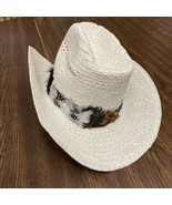 Vintage J Hats JHats Western Cowboy Hat Straw Feathered Ivory Pheasant S... - £17.34 GBP