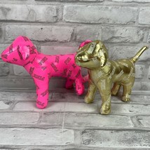 Victorias Secret Pink Dogs Plush Vinyl Stuffed 6&quot; X 9&quot; Gold Pink Black L... - £15.19 GBP