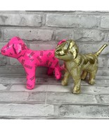 Victorias Secret Pink Dogs Plush Vinyl Stuffed 6&quot; X 9&quot; Gold Pink Black L... - £15.28 GBP