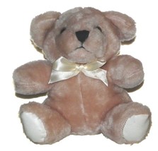 Plush in a Rush Tan Teddy Bear w/Bow Lovey 6.5&quot; Sits Stuffed Animal Toy - £9.25 GBP