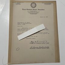 Nursing History Graduate Nurses Ass.  Letter 1935 Louise Dietrich texas ... - $392.21 CAD