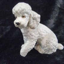 Poodle Dog Figure Ceramic White 4.5&quot; Seated Vintage Japan Puppy Paw Raised - £9.31 GBP