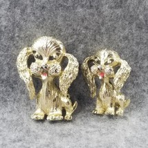 Lot 2 Signed Gerry&#39;s Puppy Dog Textured Gold Tone Brooch Pins Animal Jewelry VTG - £13.43 GBP