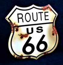 14&quot; ROUTE 66 Rusty Shield LG -*US MADE* Embossed Metal Sign -Man Cave Garage Bar - £15.58 GBP