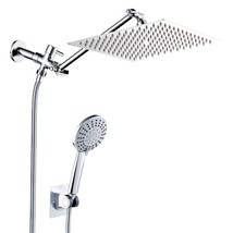 Rainfall 10&quot; Square Shower Head w/ 5-Modes Hose Spray Shower Faucet Set, Chrome - £54.31 GBP