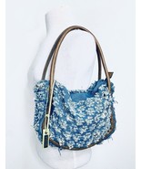 Versus by Versace Blue Distressed Denim Brown Leather Trim Satchel Hand Bag - $230.17 CAD
