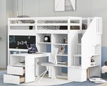 Stairway Twin Size High Loft Bed With Pullable Desk And Storage Stairs, ... - $1,081.99