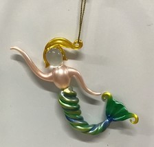 Alsan mermaid glass ornament blue yellow green 4 1/2” x 3” - $225.69 MXN