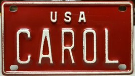Vintage 60&quot;s 70&quot;s USA Personalized Name Bicycle Bike Plate Tag Red Metal, CAROL - £7.07 GBP