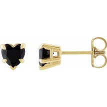 14k Yellow Gold Black Onyx Heart Stud Earrings - £252.79 GBP
