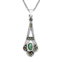 Vintage Sterling Silver Dangle Pendant w/ Oval Abalone Shell Necklace - £15.19 GBP
