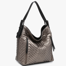 Alexa Chevron Puffer Quilted Nylon Conceal Shoulder Crossbody Hobo Bag Silver - £54.60 GBP