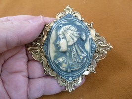 (CL74-5) Egyptian lady wearing bird headdress gray blue CAMEO Pin Pendant brooch - £27.64 GBP