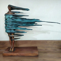 Pure Bronze Large Abstract Girl In Strong Wind Statue Modern High End Art - £1,073.04 GBP