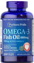 Puritans Pride Omega-3 Fish Oil 1000 Mg, 100 Count Heart Health Support best USA - £9.92 GBP