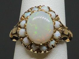 Vintage 4.20CT Lab-Created Opal Halo Women&#39;s Wedding Ring 14K Yellow Gold Plated - £111.02 GBP
