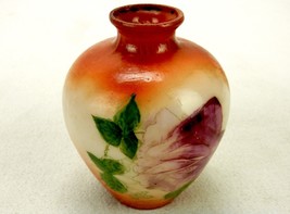 Hand Painted Milk Glass Vase, Vintage, White w/Coral, 5&quot;, Flower Bloom &amp;... - $14.65