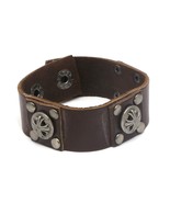 Brown Leather Snap Button Bracelet with Metal Buttons with Cross Shape - $16.28 CAD
