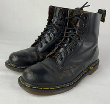 Vintage Dr Martens Boots Black Leather Lace Up Biker US 8 Women US 9 - £79.00 GBP