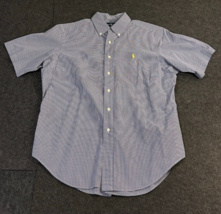 Ralph Lauren Classic Fit Men&#39;s Large Short Sleeve Shirt Blue Check Yello... - £15.75 GBP