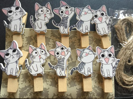 Cute Cat 120pcs Wooden Clips,DIY Hanging Décor,Memo Holder,Note Peg,Clot... - £14.35 GBP